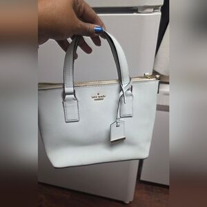 kate spade Lite Blue Leather Structured Crossbody Small Tote.